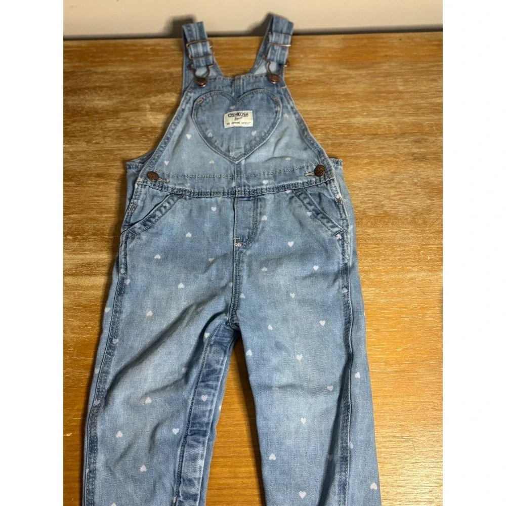 OshKosh B'gosh Baby Girls Heart‎ Print Denim Overalls Blue 24M 1Q439210